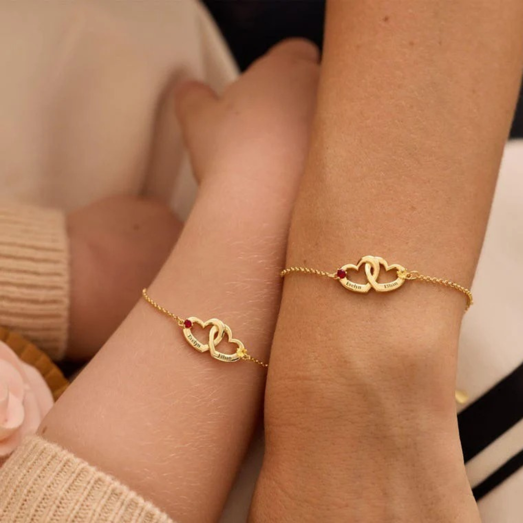 Personalized Interlocking Heart Birthstone Bracelet