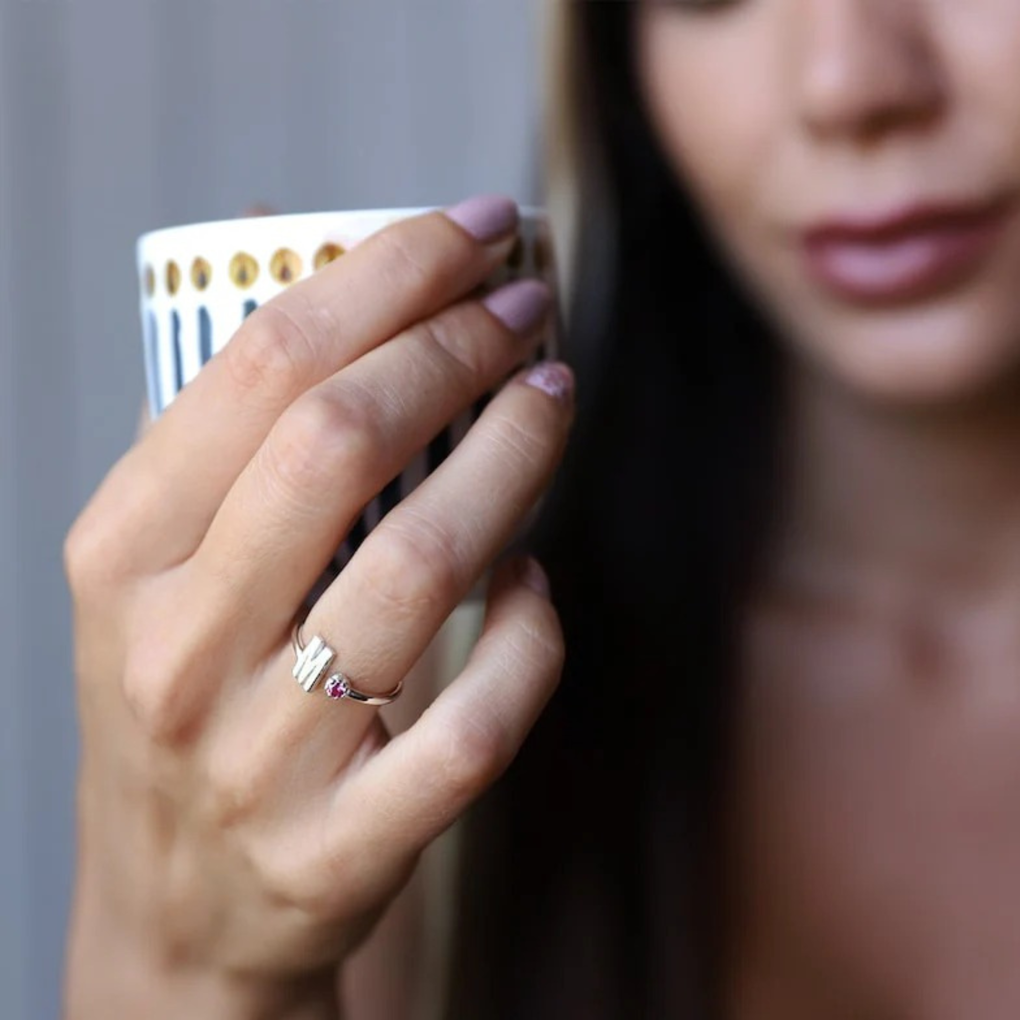 Zoe Initial Birthstone Ring