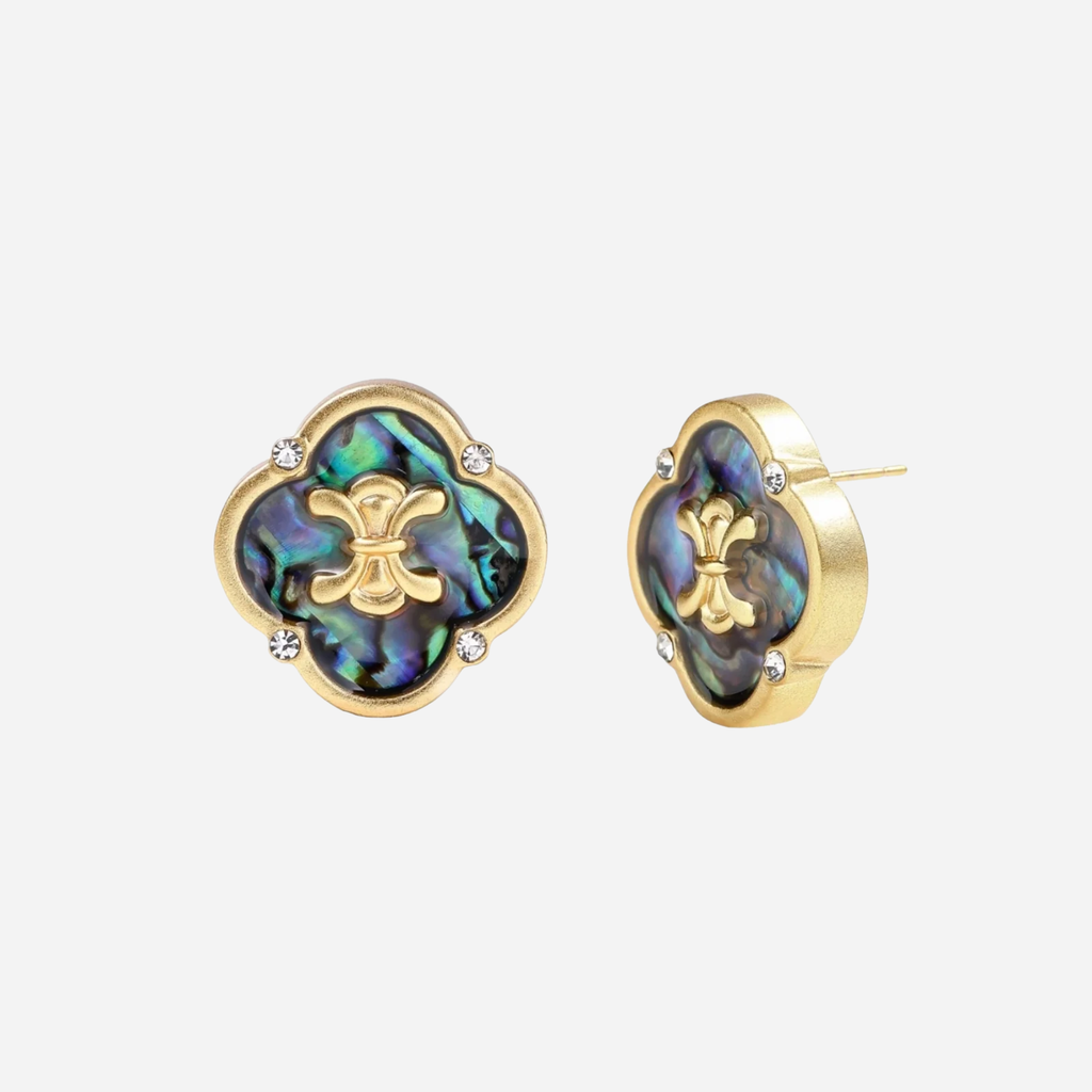Abalone Shell New Orleans Inspired Fleur- de- lis Studs