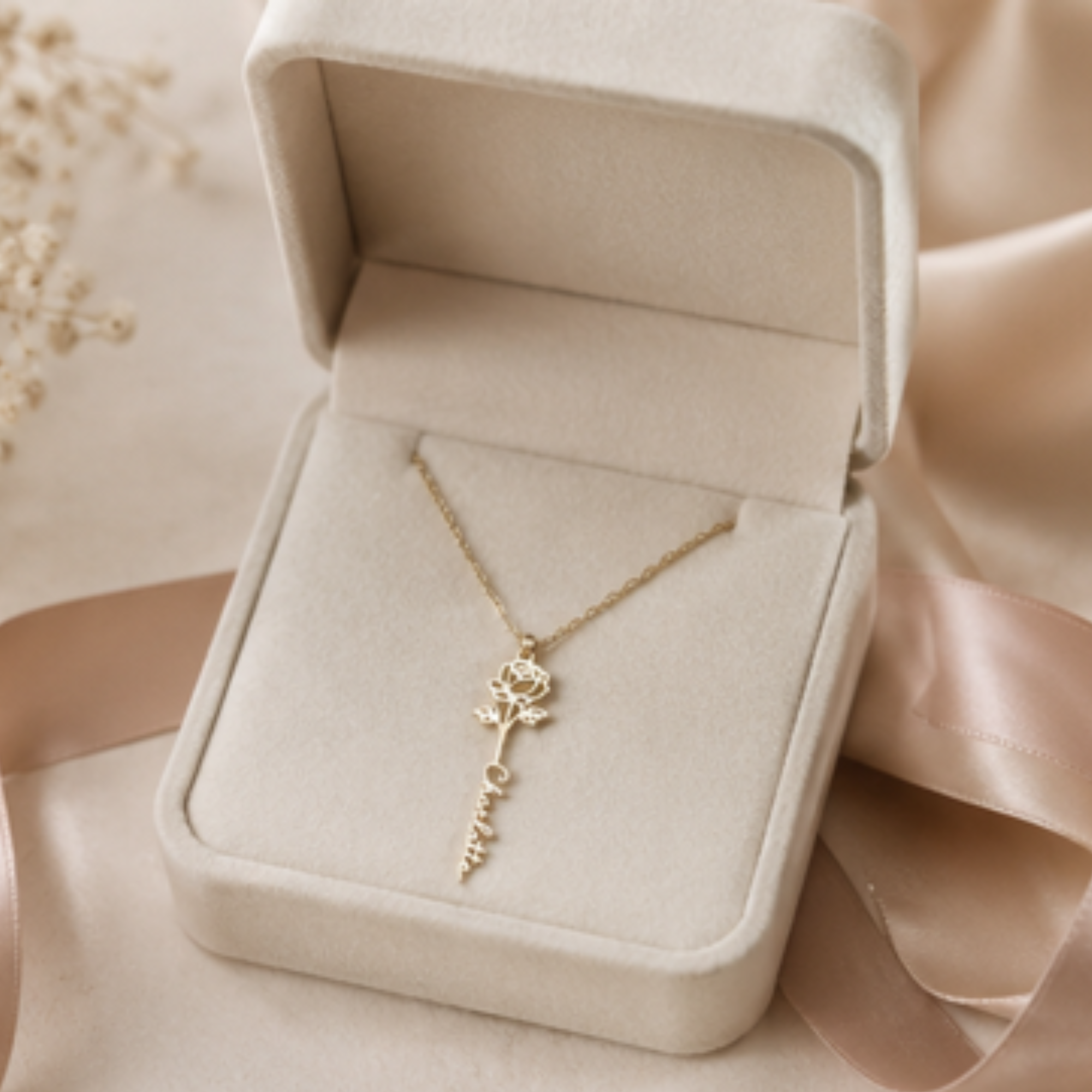 The Everly Birth Flower Name Necklace