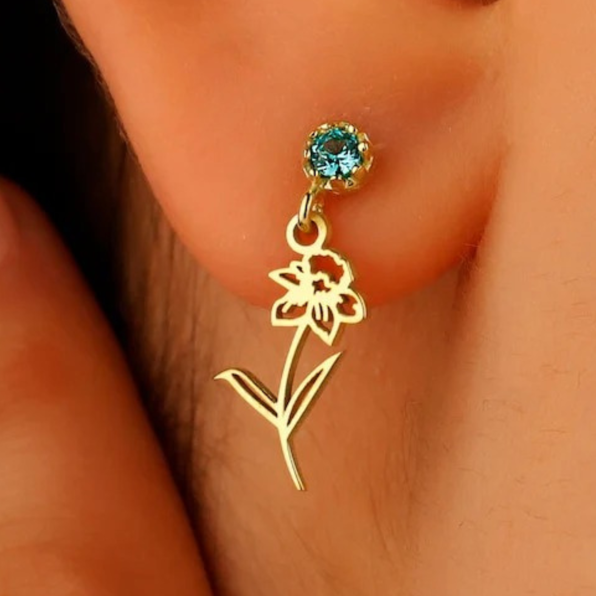 Birth Flower & Birthstone Drop Earrings