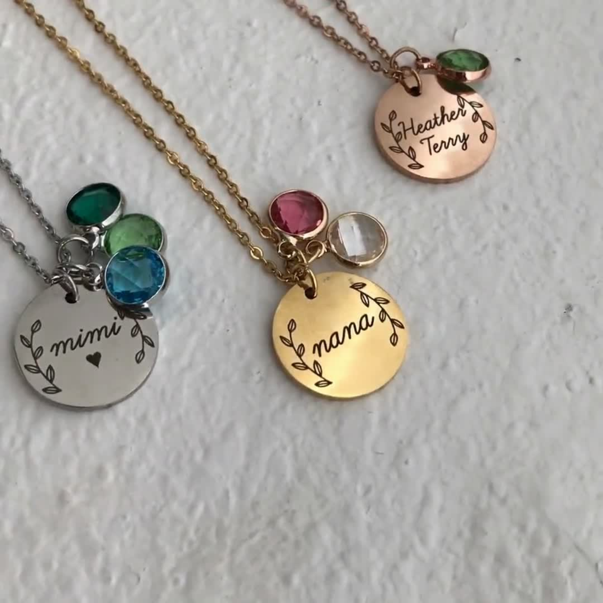 Personalized Birthstone Disc Necklace with Engraved Name