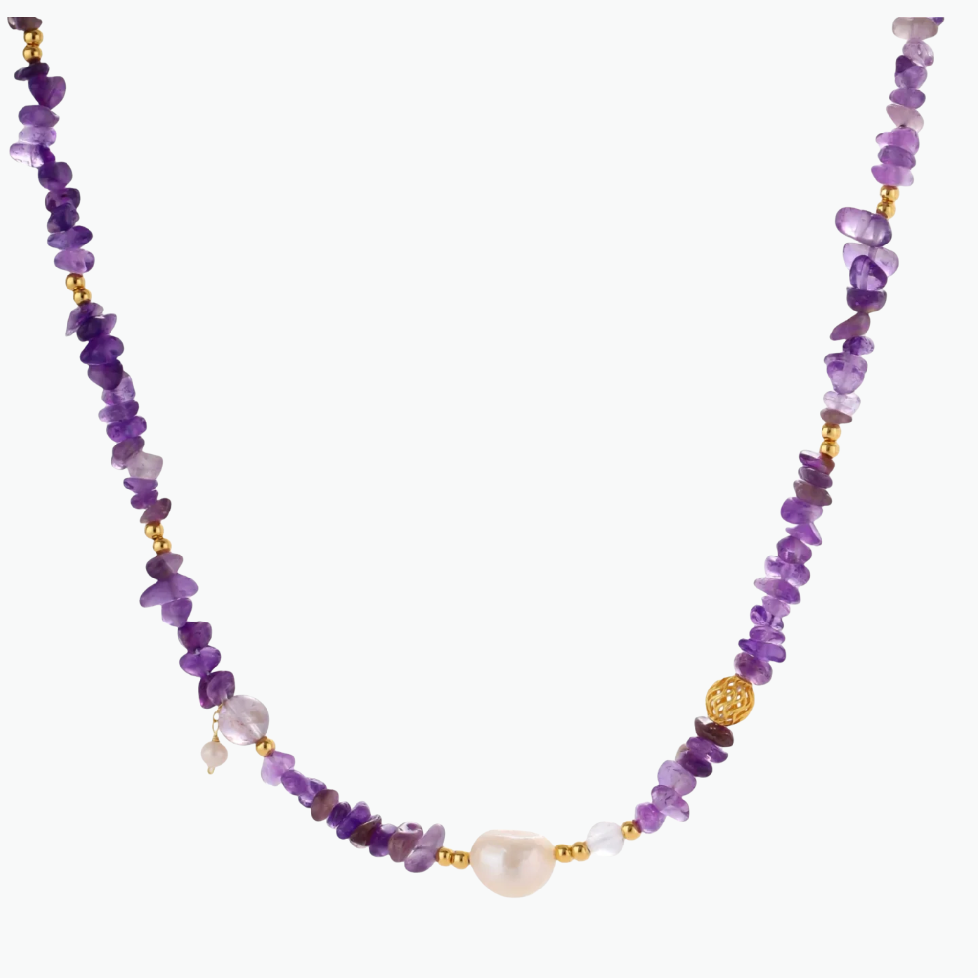 Authentic Amethyst. Pearl  and Sterling Silver Necklace