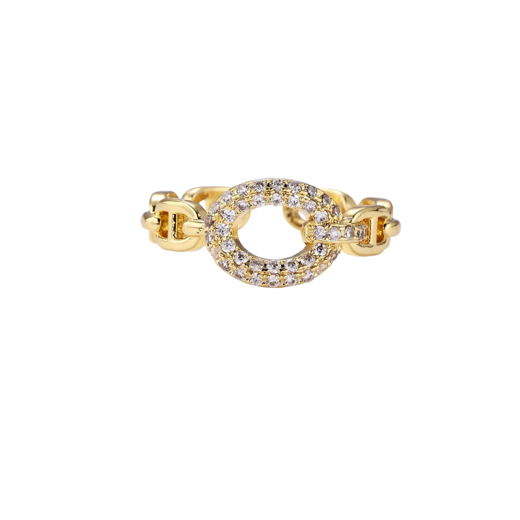 Golden Chain Pavé Statement Ring
