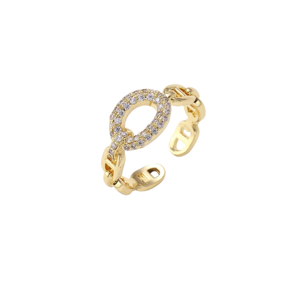 Golden Chain Pavé Statement Ring