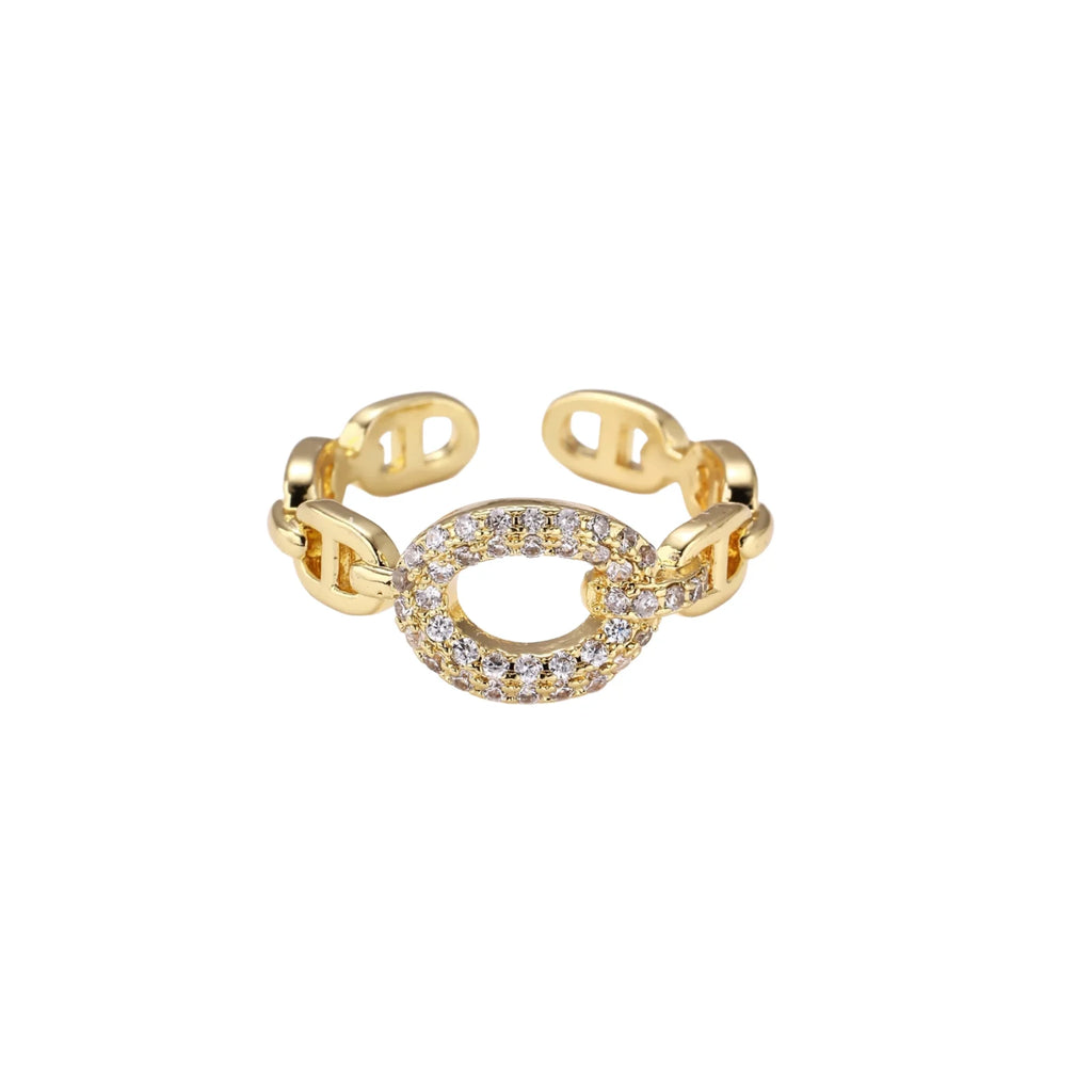 Golden Chain Pavé Statement Ring