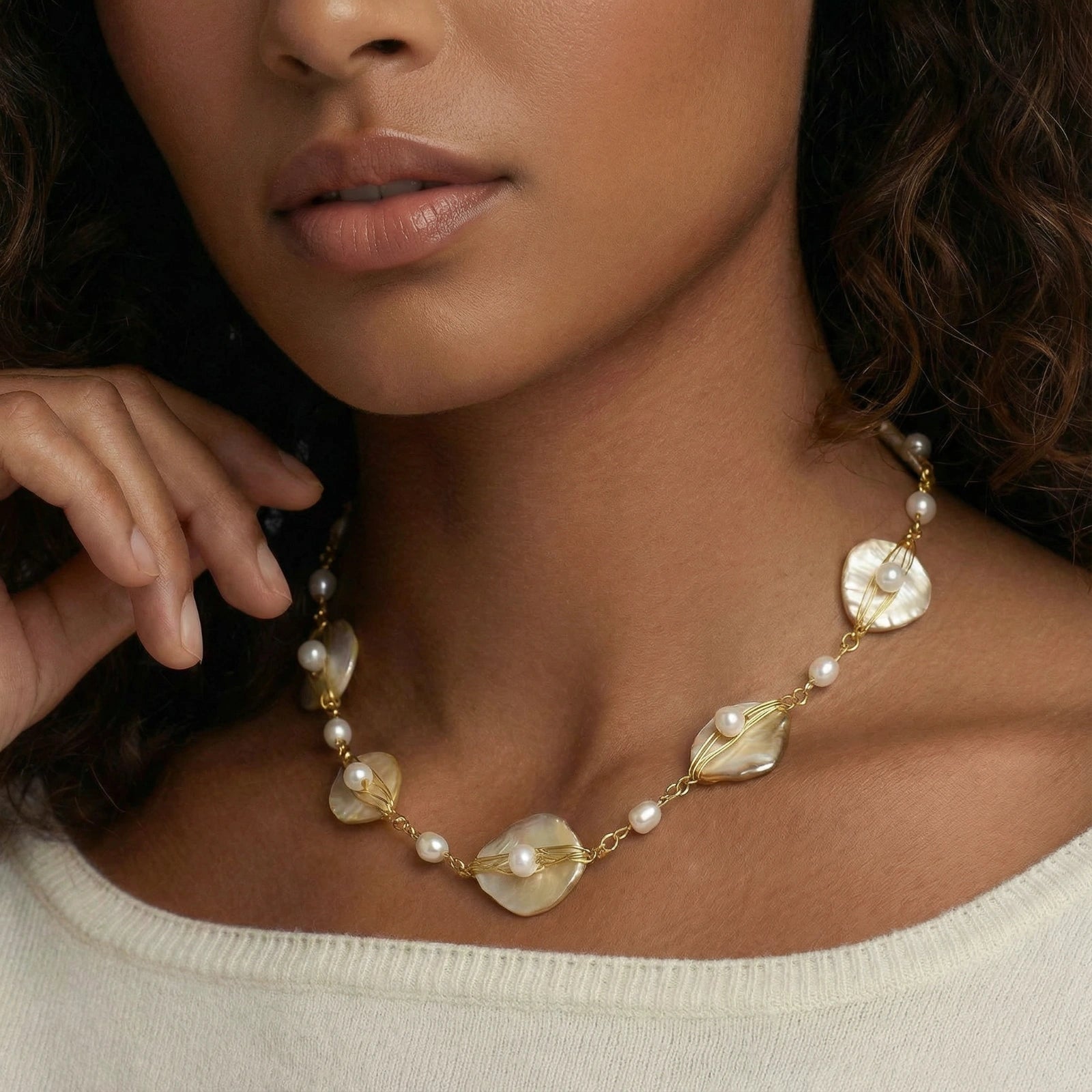Legacy Golden Leaf Pearl Necklace