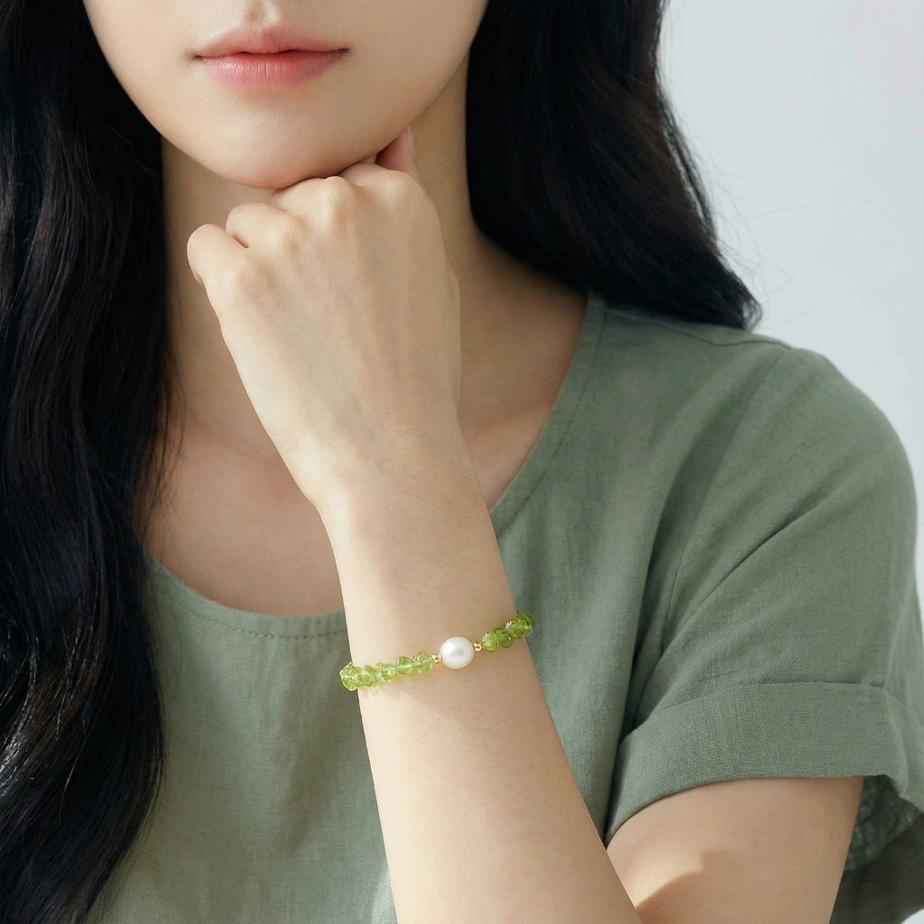 Geen Peridot Dreams Bracelet Pearl and Sterling Bracelet