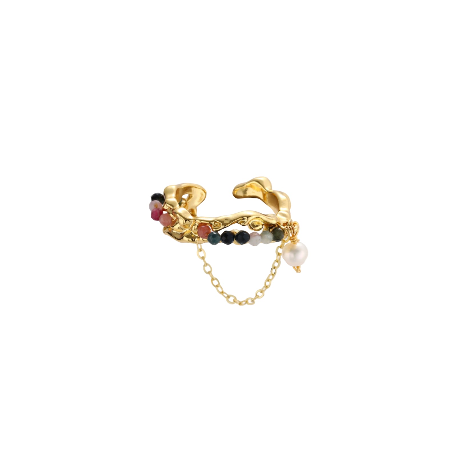 Baroque Pearl 18K Gold Aurora Chain Ring