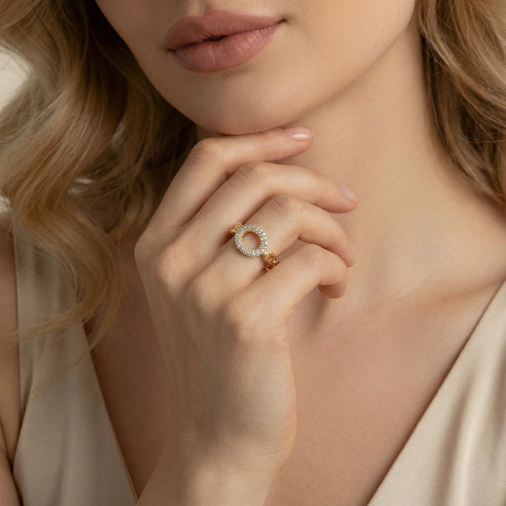 Golden Chain Pavé Statement Ring