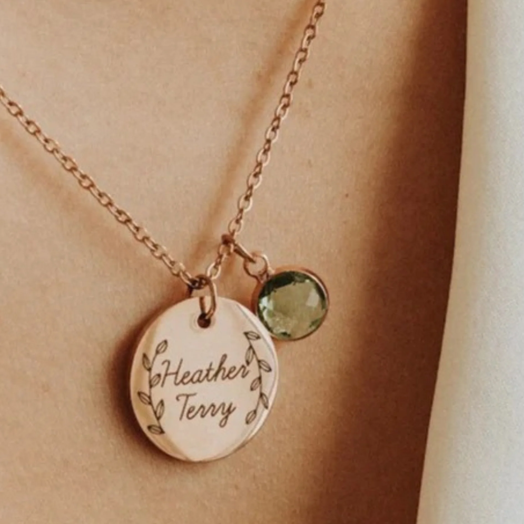 Personalized Birthstone Disc Necklace with Engraved Name