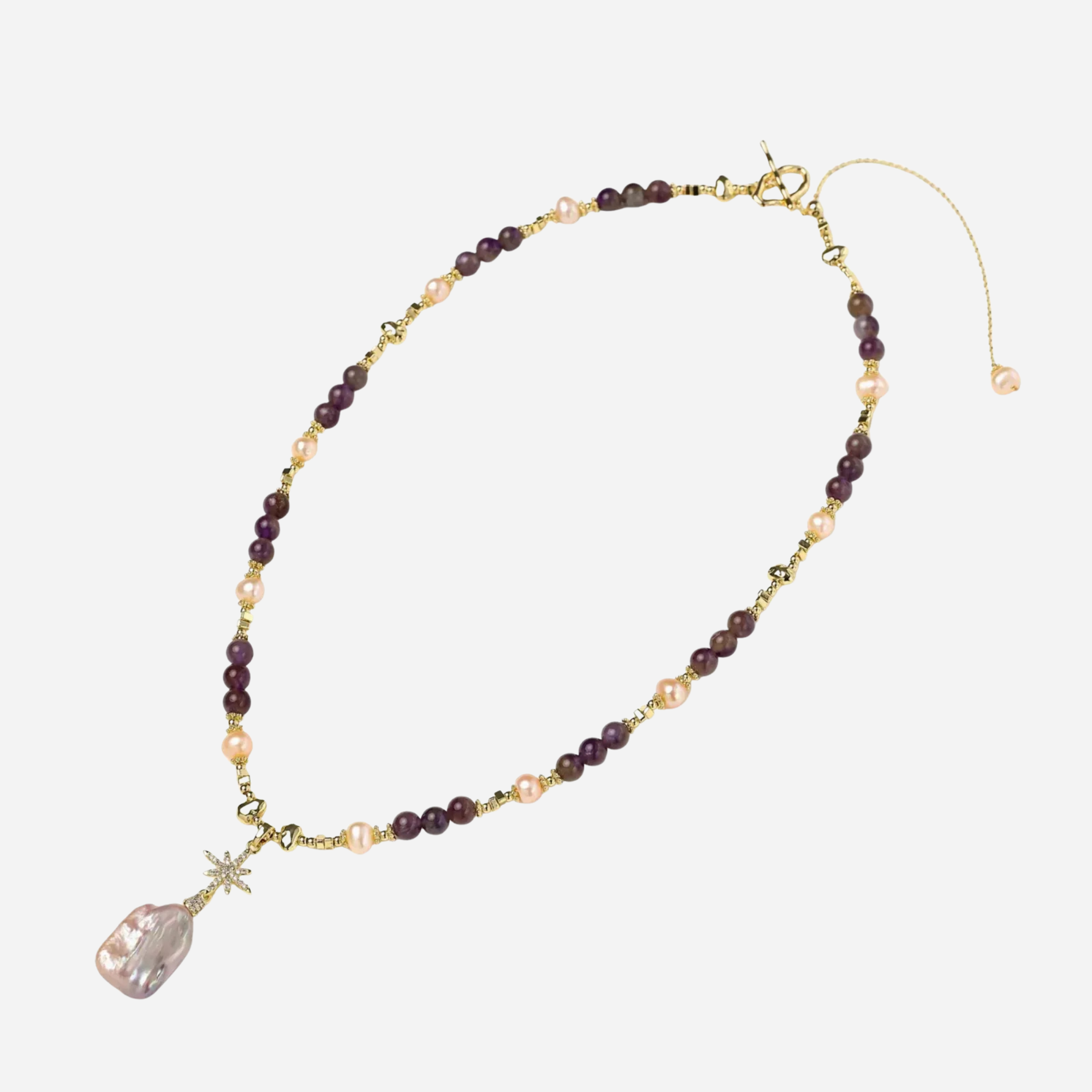 Eco-Chic Amethyst Pearl Necklace