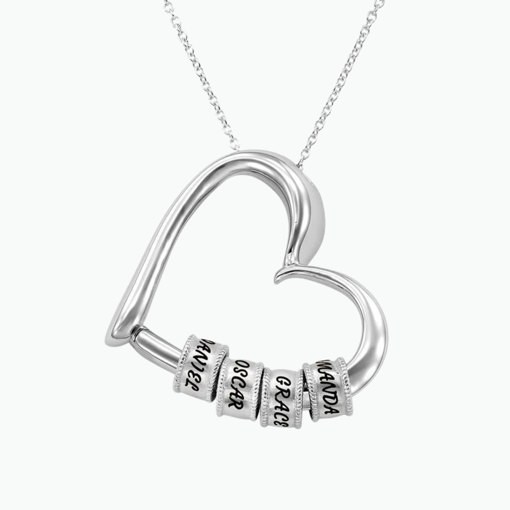 Enchanting Heart Necklace With Engraved Beads in Gold Vermeil