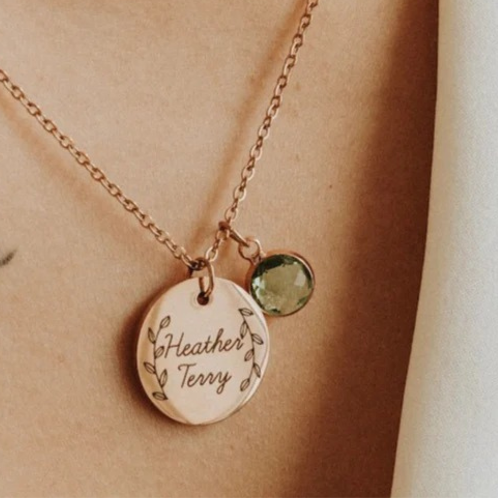 Custom Engraved Birthstone Disc Necklace