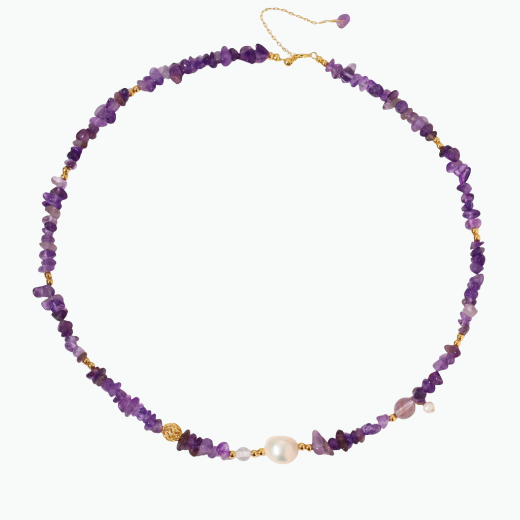 Authentic Amethyst. Pearl  and Sterling Silver Necklace