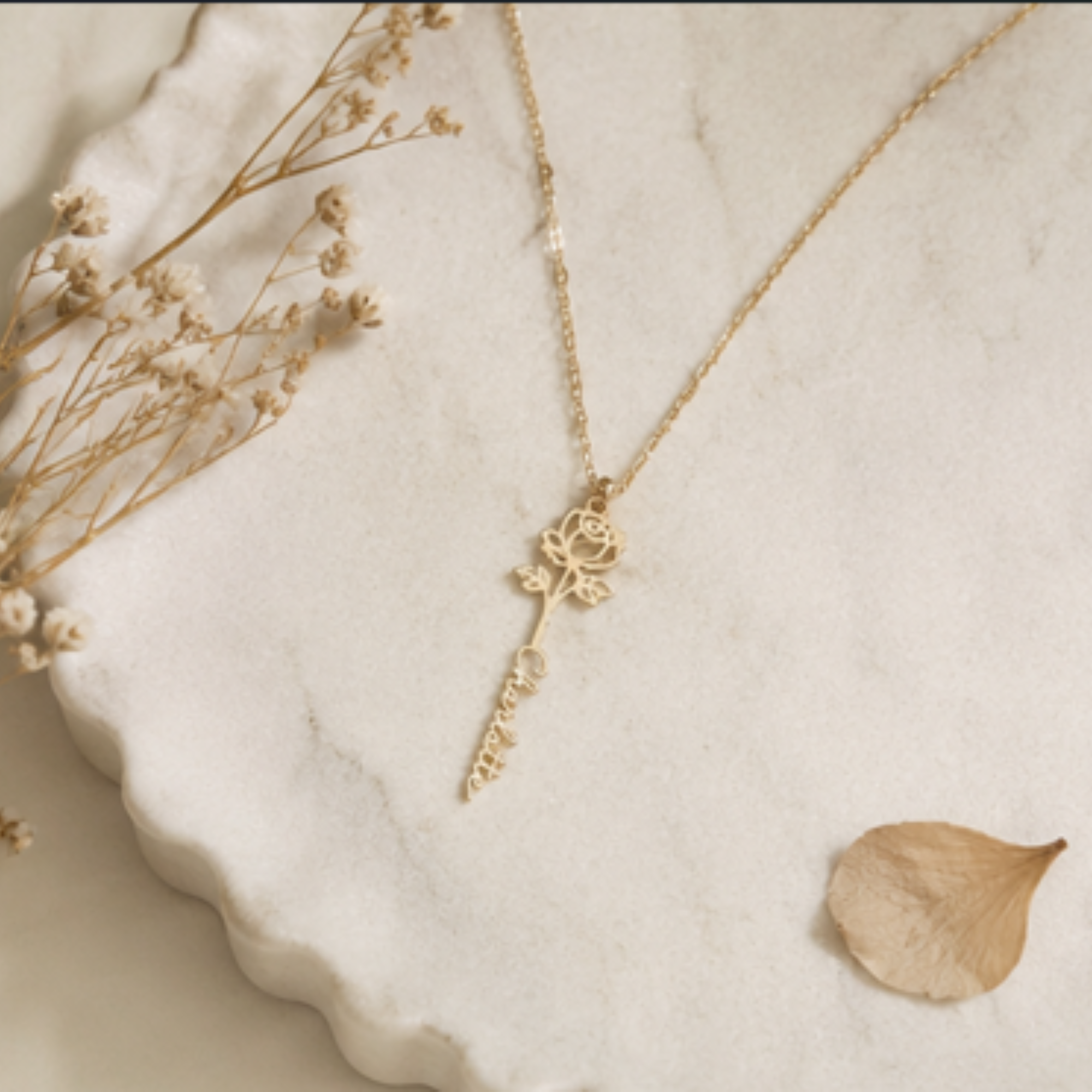 The Everly Birth Flower Name Necklace