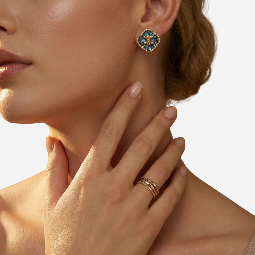 Abalone Shell New Orleans Inspired Fleur- de- lis Studs