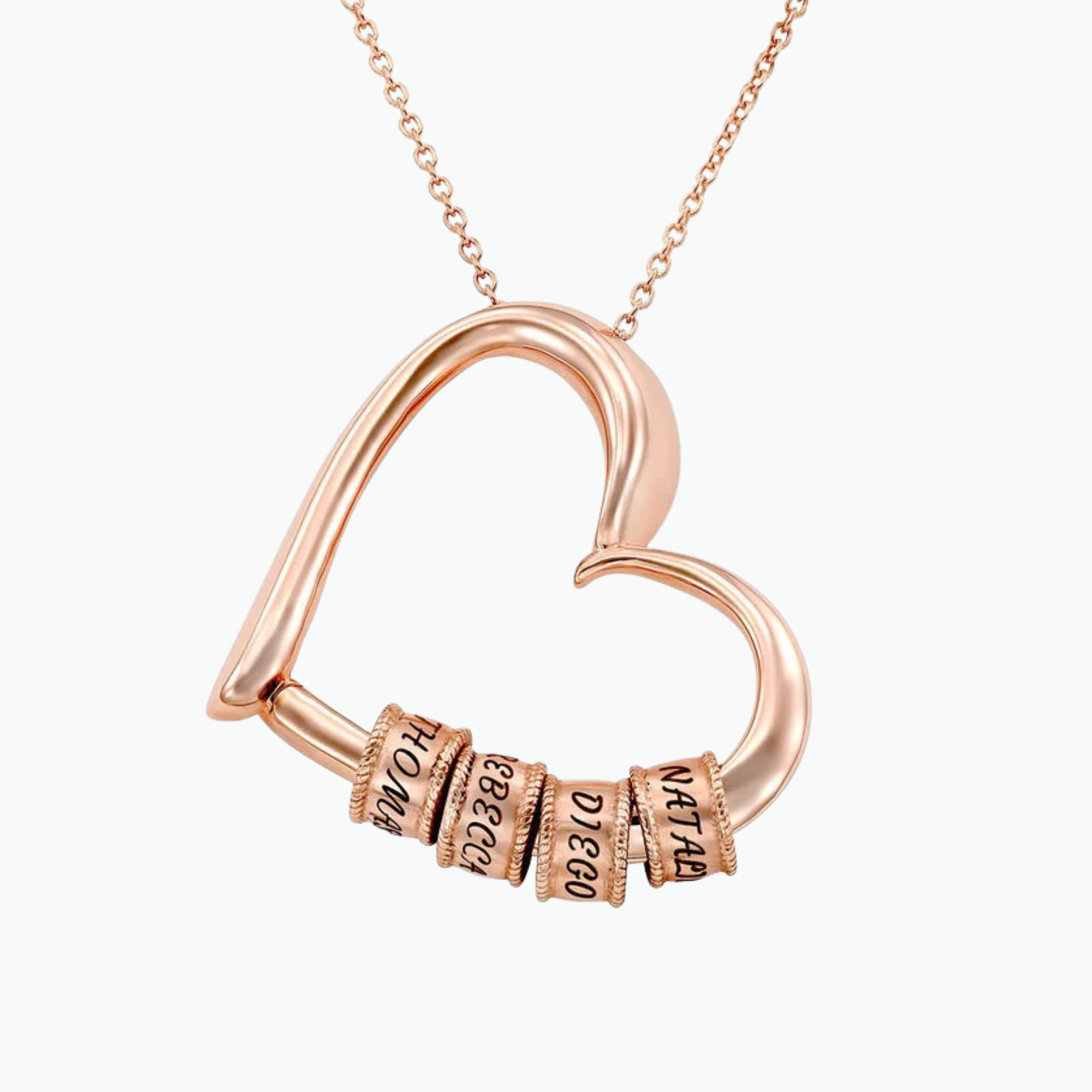Personalized Heart Pendant Necklace with Engraved Name Beads