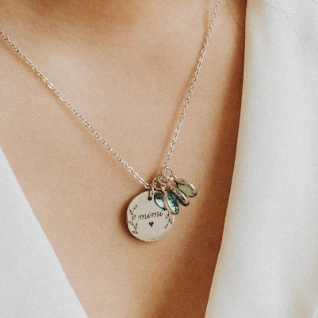 Personalized Birthstone Disc Necklace with Engraved Name