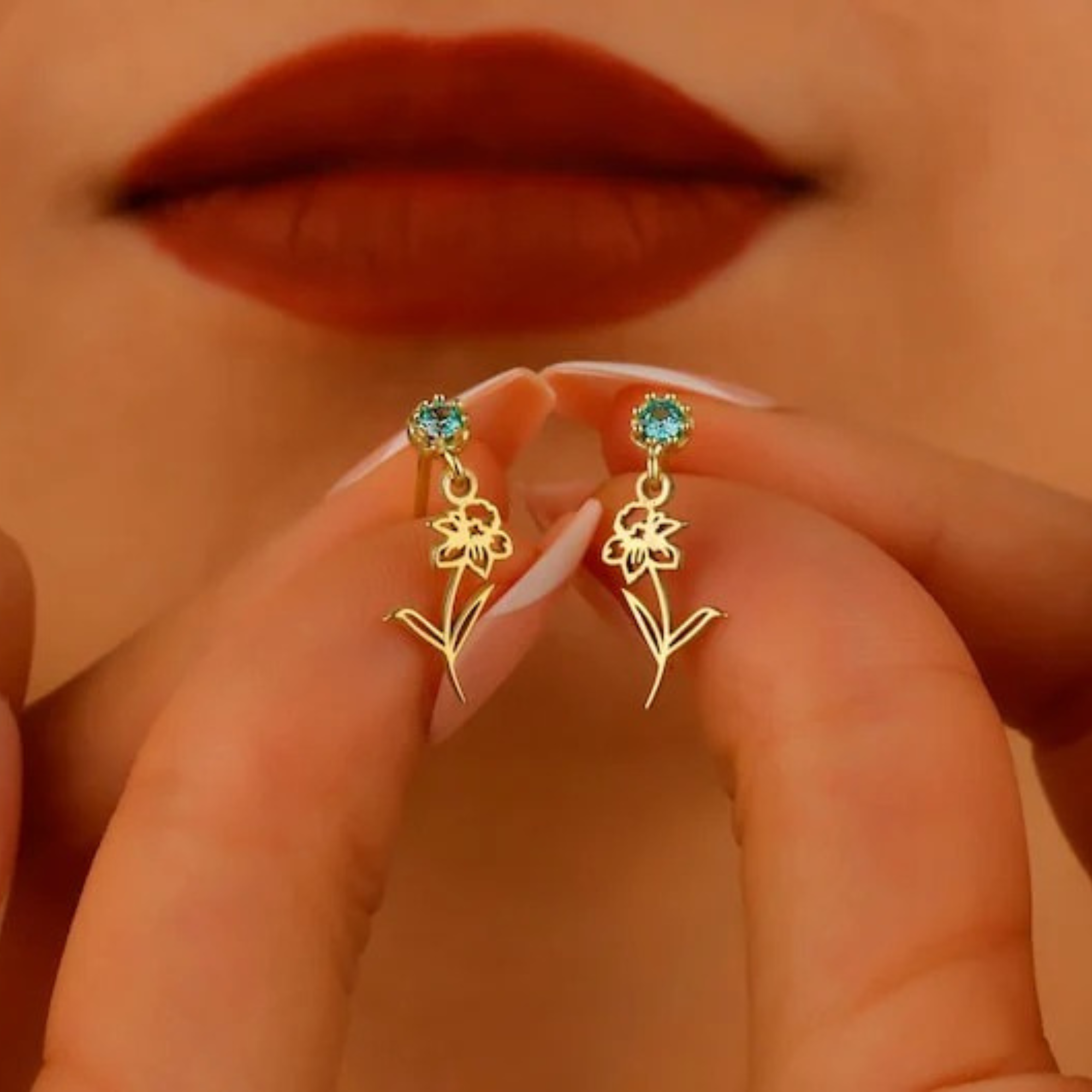 Birth Flower & Birthstone Drop Earrings