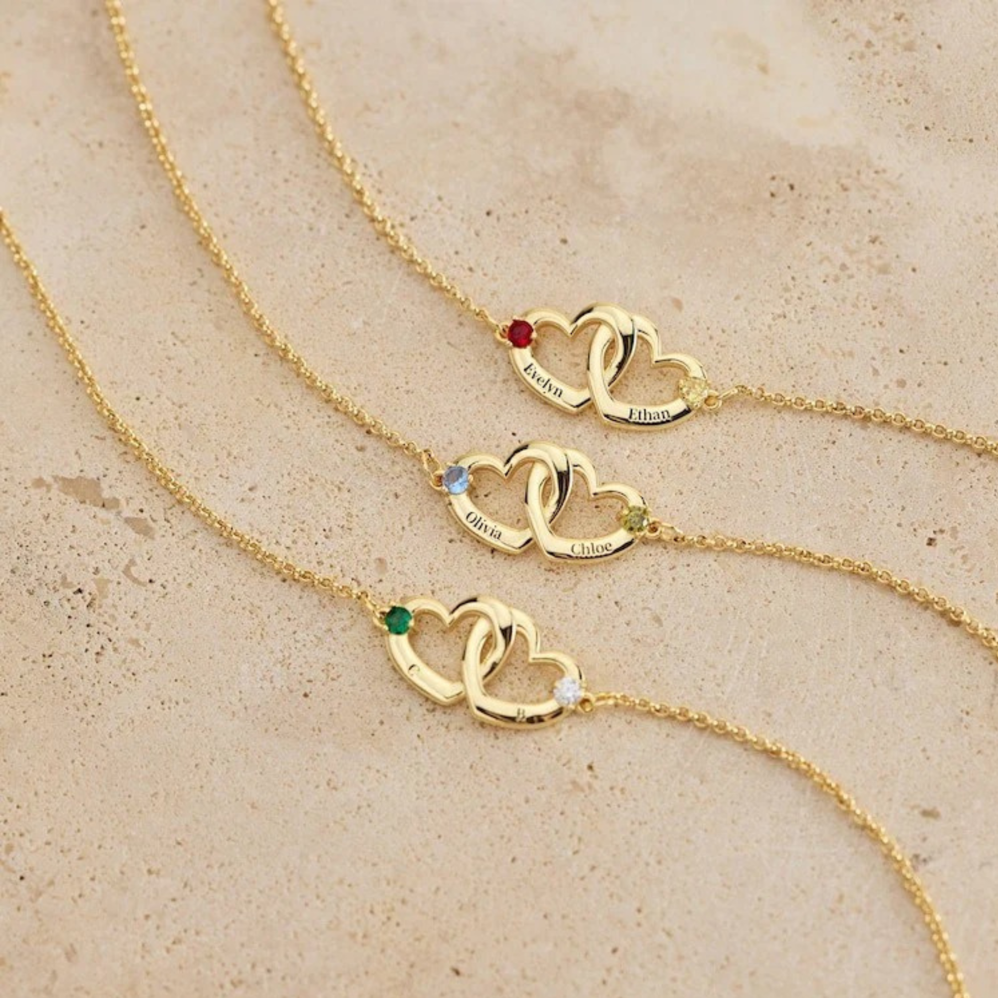 Personalized Interlocking Heart Birthstone Bracelet