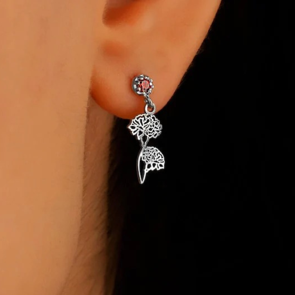 Birth Flower & Birthstone Drop Earrings