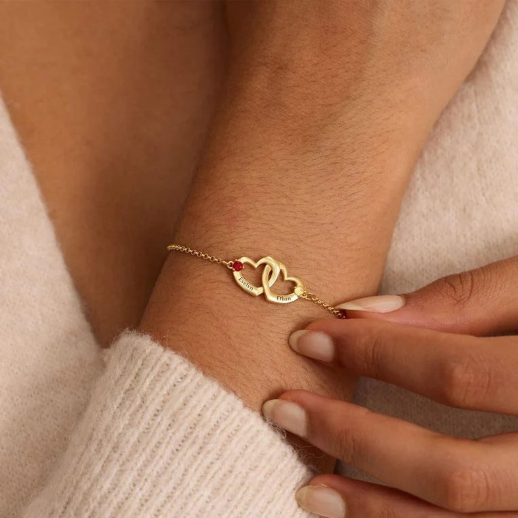 Personalized Interlocking Heart Birthstone Bracelet