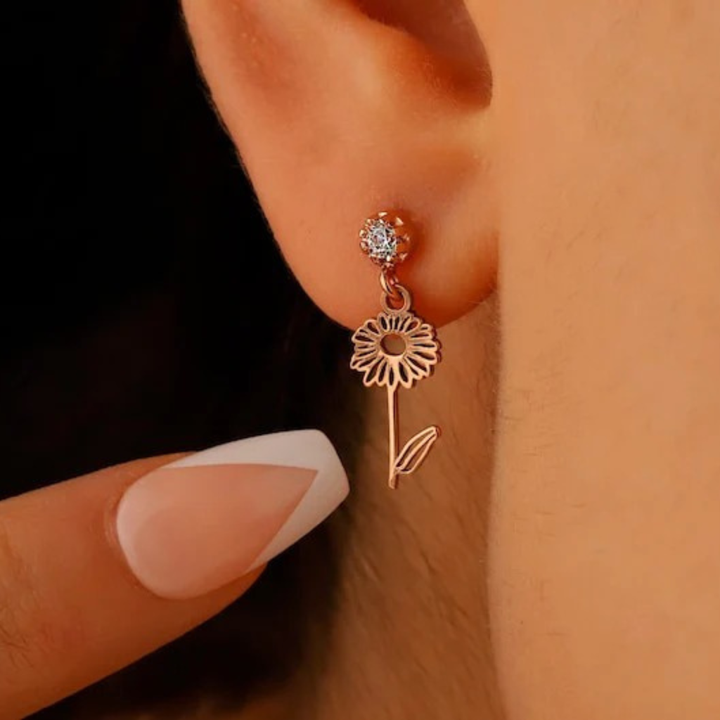 Birth Flower & Birthstone Drop Earrings