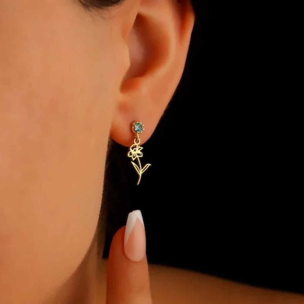 Birth Flower & Birthstone Drop Earrings