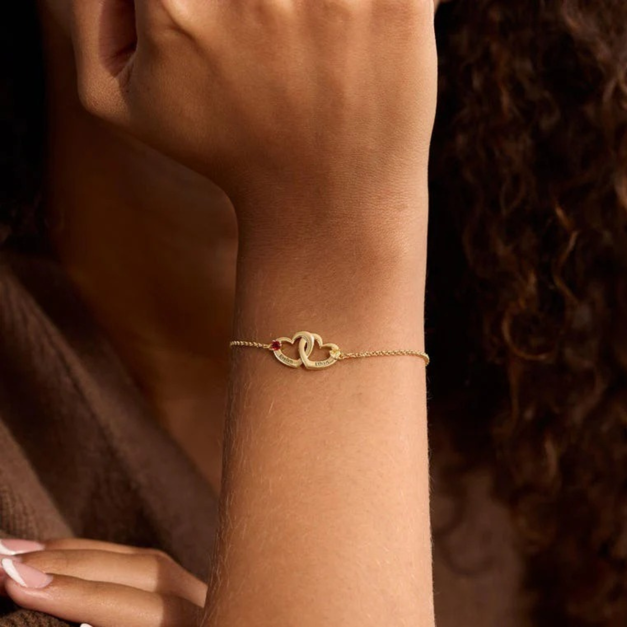 Personalized Interlocking Heart Birthstone Bracelet