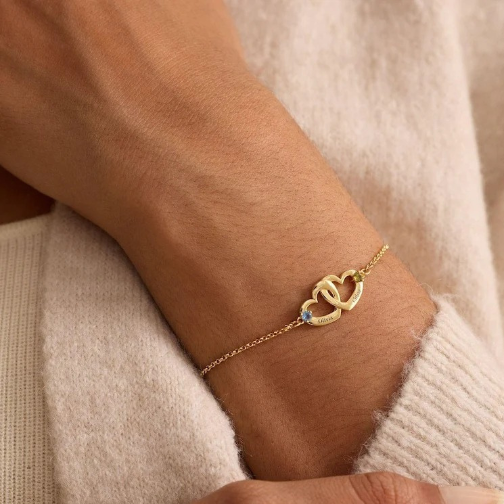 Personalized Interlocking Heart Birthstone Bracelet