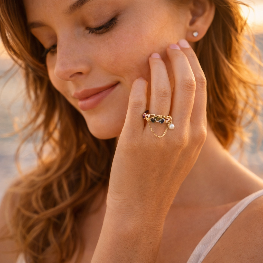 Baroque Pearl 18K Gold Aurora Chain Ring