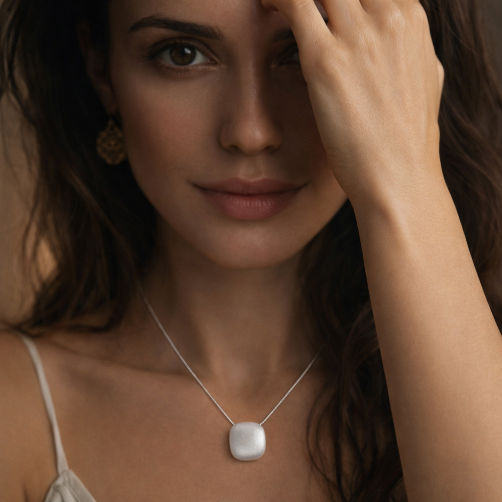 Heirloom Brushed Sterling Silver Disc Necklace