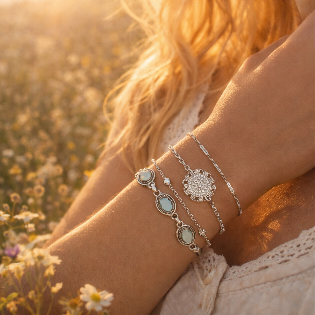 Boho Flower Disc Cat's Eye Retro Bracelet