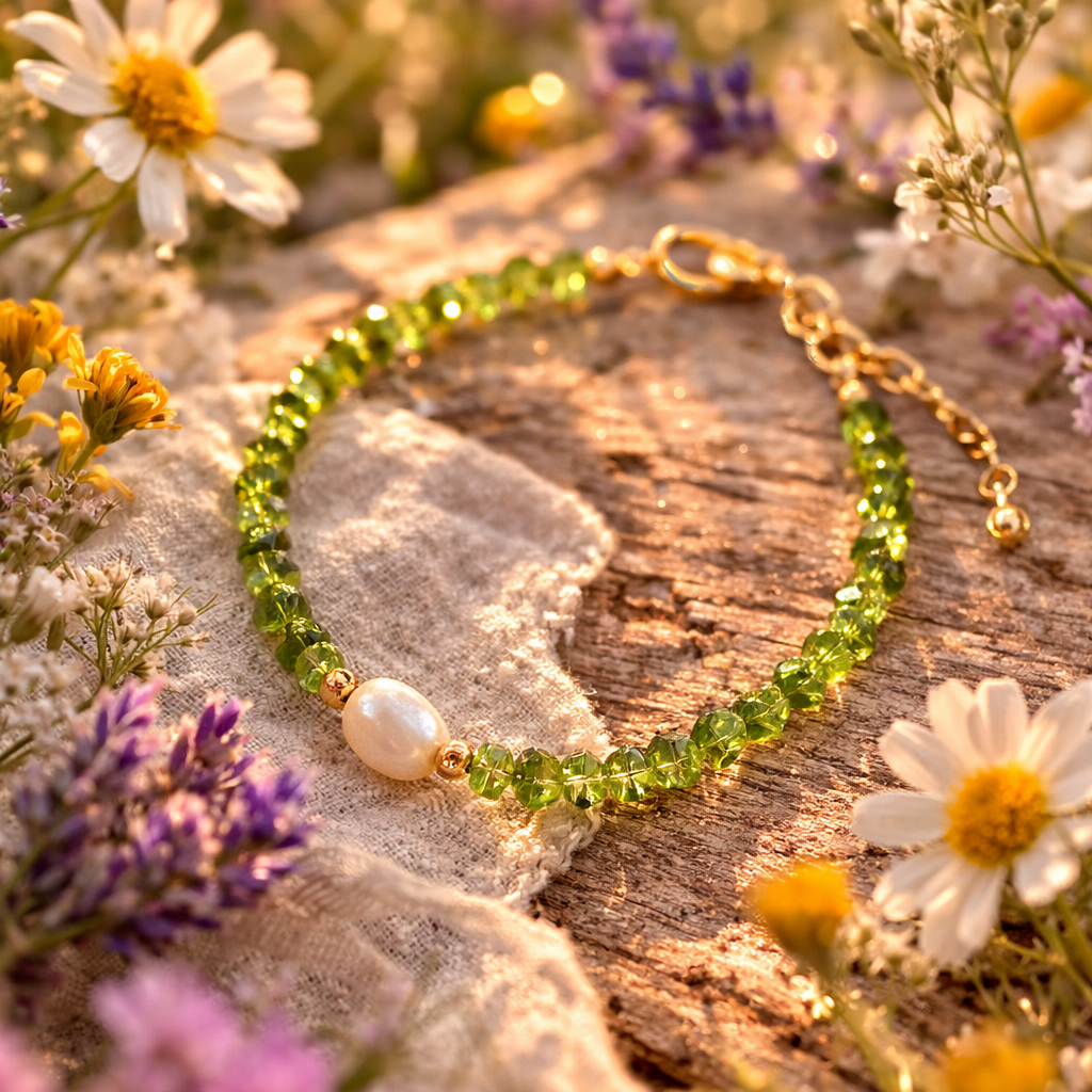 Geen Peridot Dreams Bracelet Pearl and Sterling Bracelet