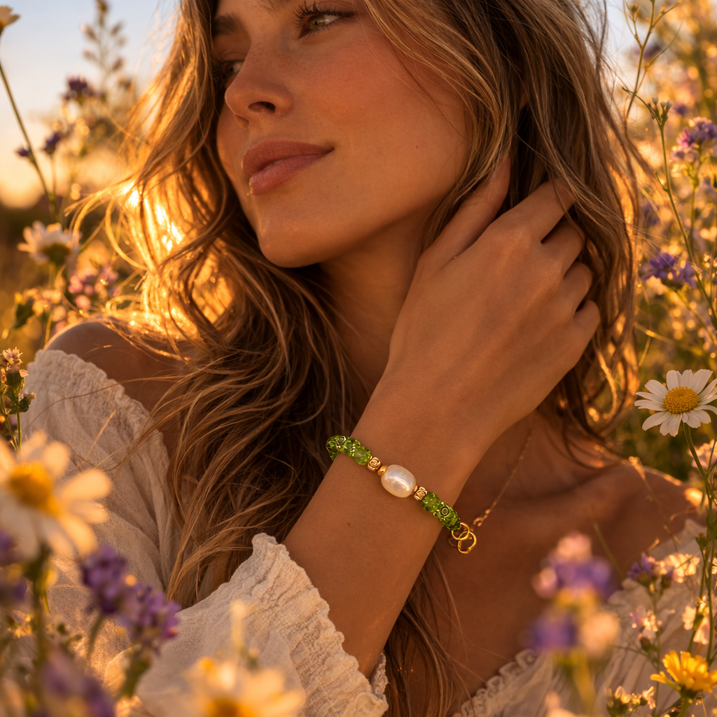 Geen Peridot Dreams Bracelet Pearl and Sterling Bracelet