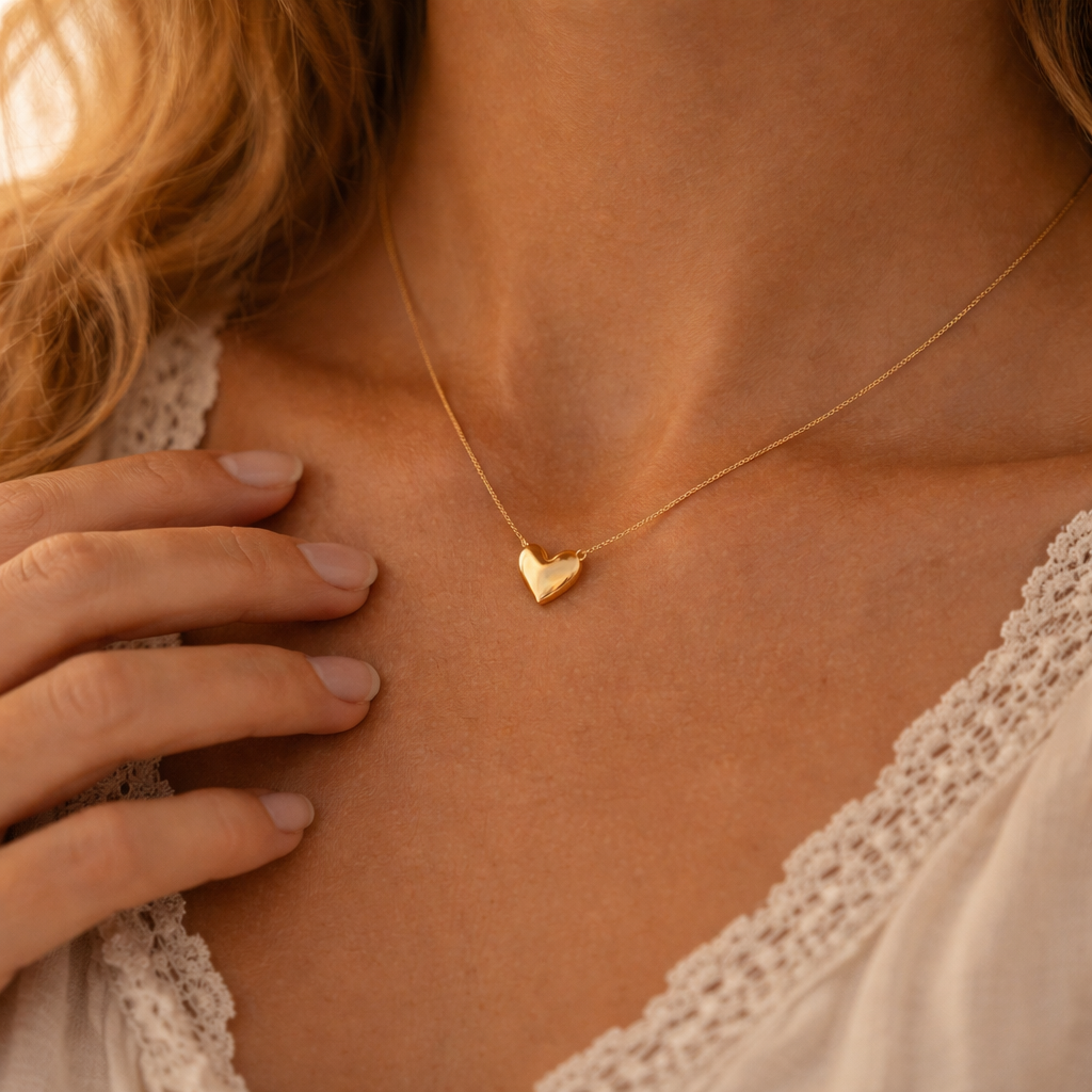 Minimalist Golden Heart Necklace in Sterling Silver and 18K Gold
