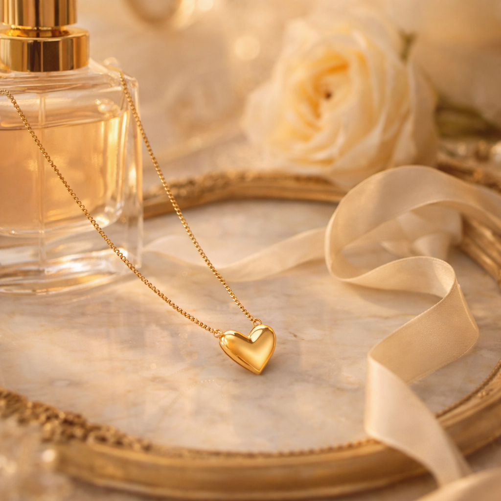 Minimalist Golden Heart Necklace in Sterling Silver and 18K Gold