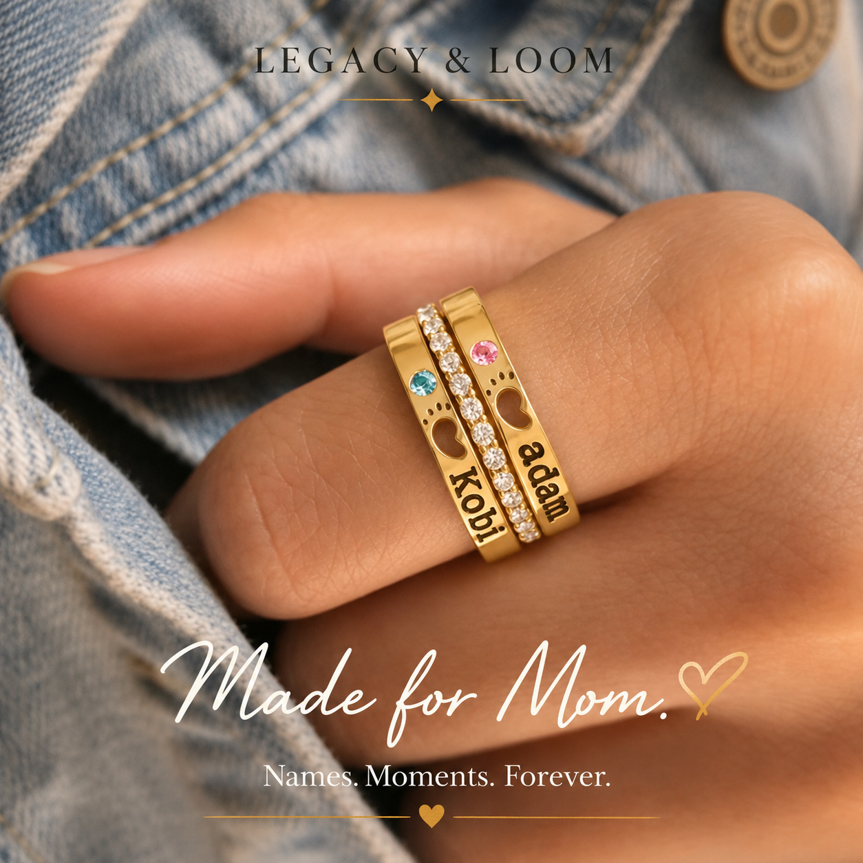 Personalized Birthstone Footprint Ring
